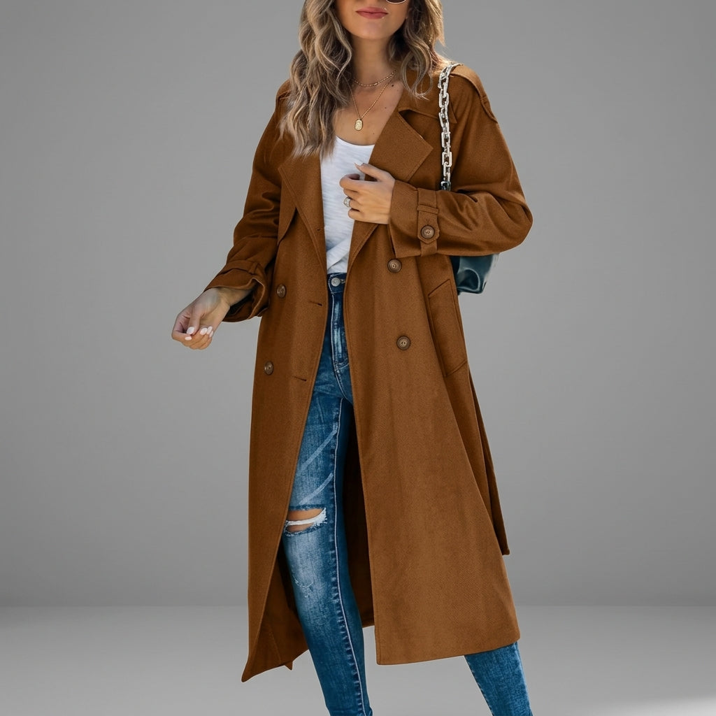 Women's Cotton Trench Coat Button Placket Tailored