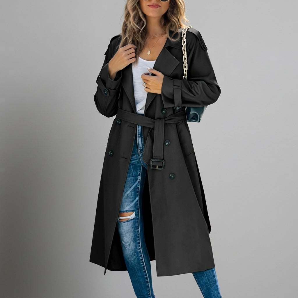 Women's Cotton Trench Coat Button Placket Tailored