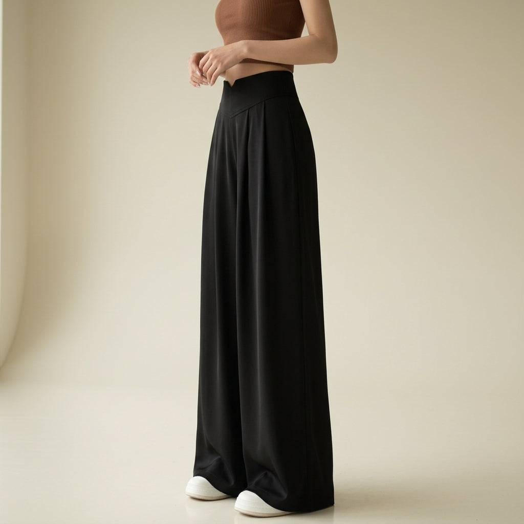 Women's High-Waisted Trousers Cotton-Blend Tailored Fit