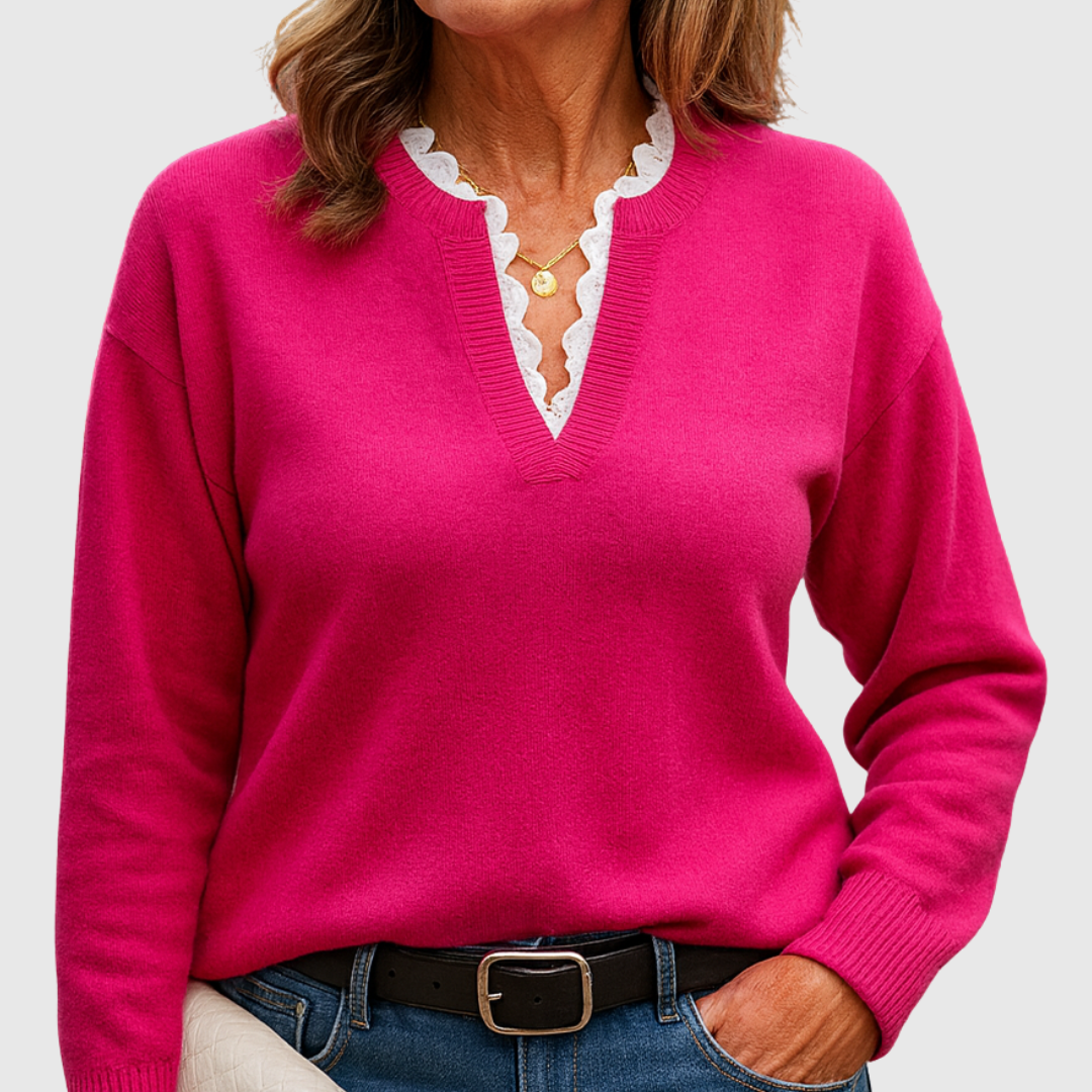 Pull pour femme avec bordure en dentelle  