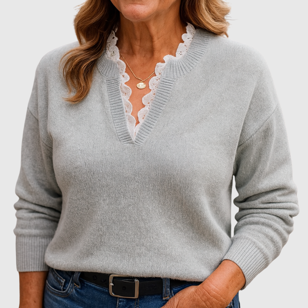 Pull pour femme avec bordure en dentelle  