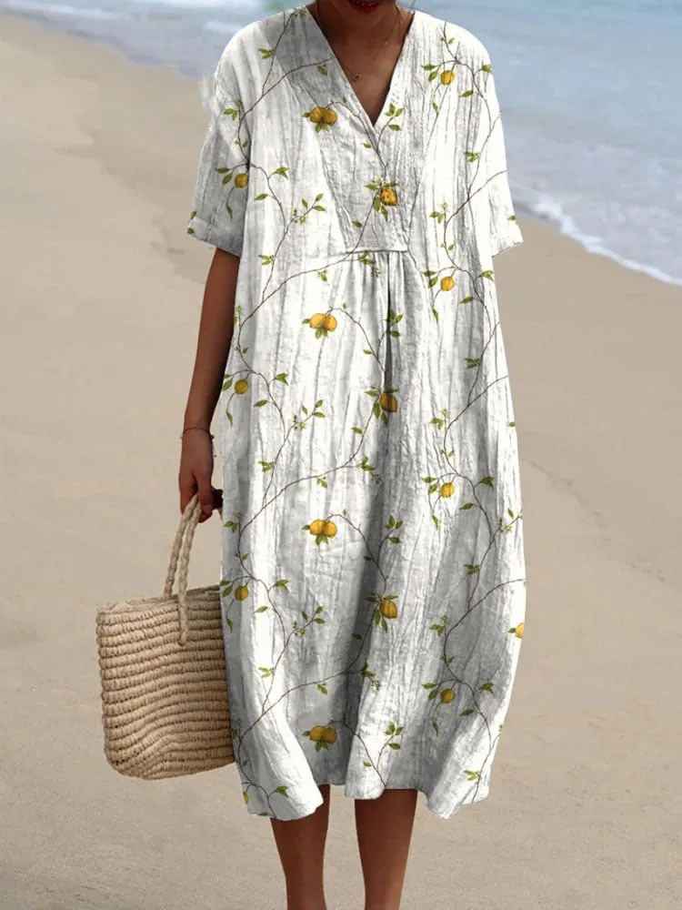 Vestido casual fluido para mujer con estampado floral vintage artístico