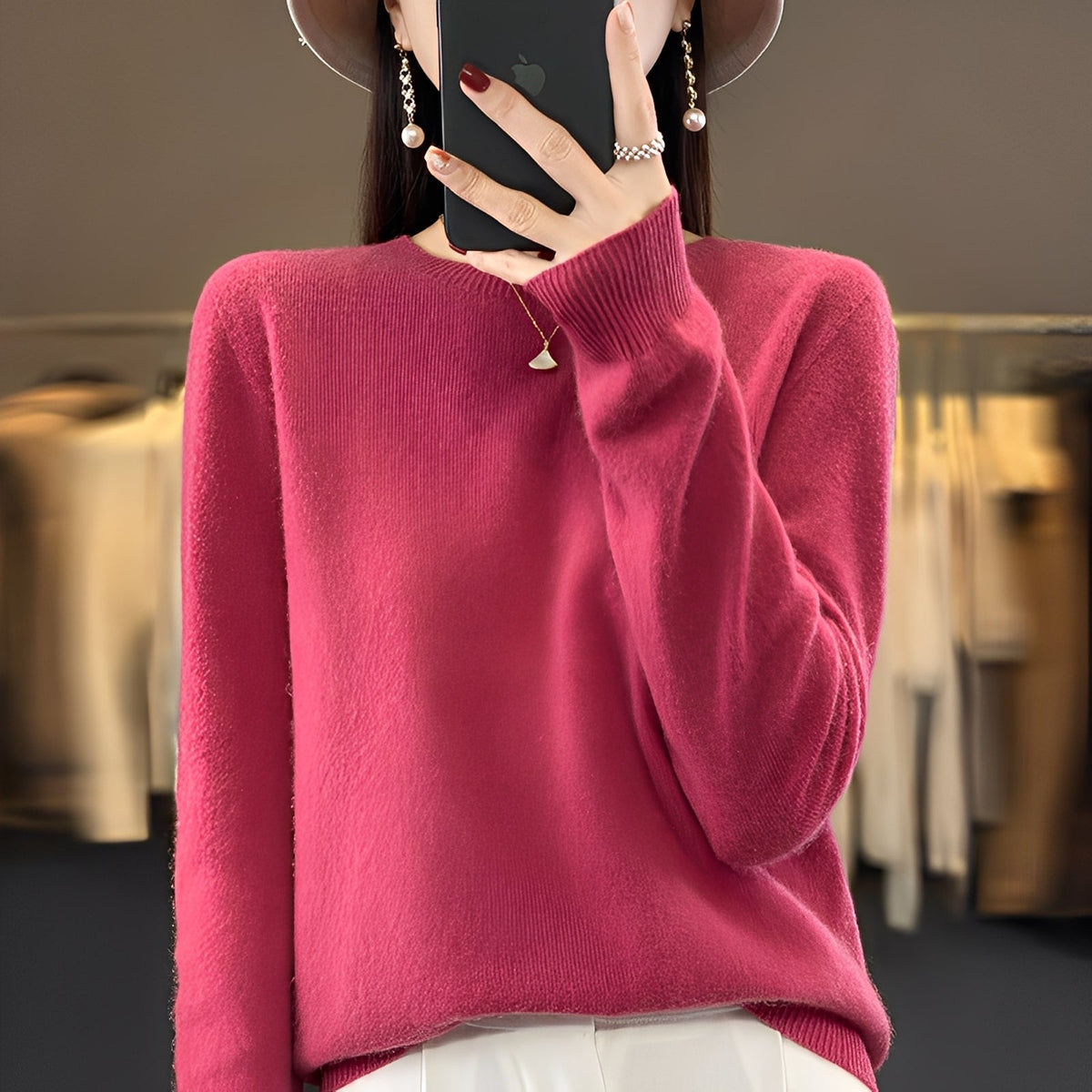 Women's Knit Sweater Round Neck Sophisticated Cut