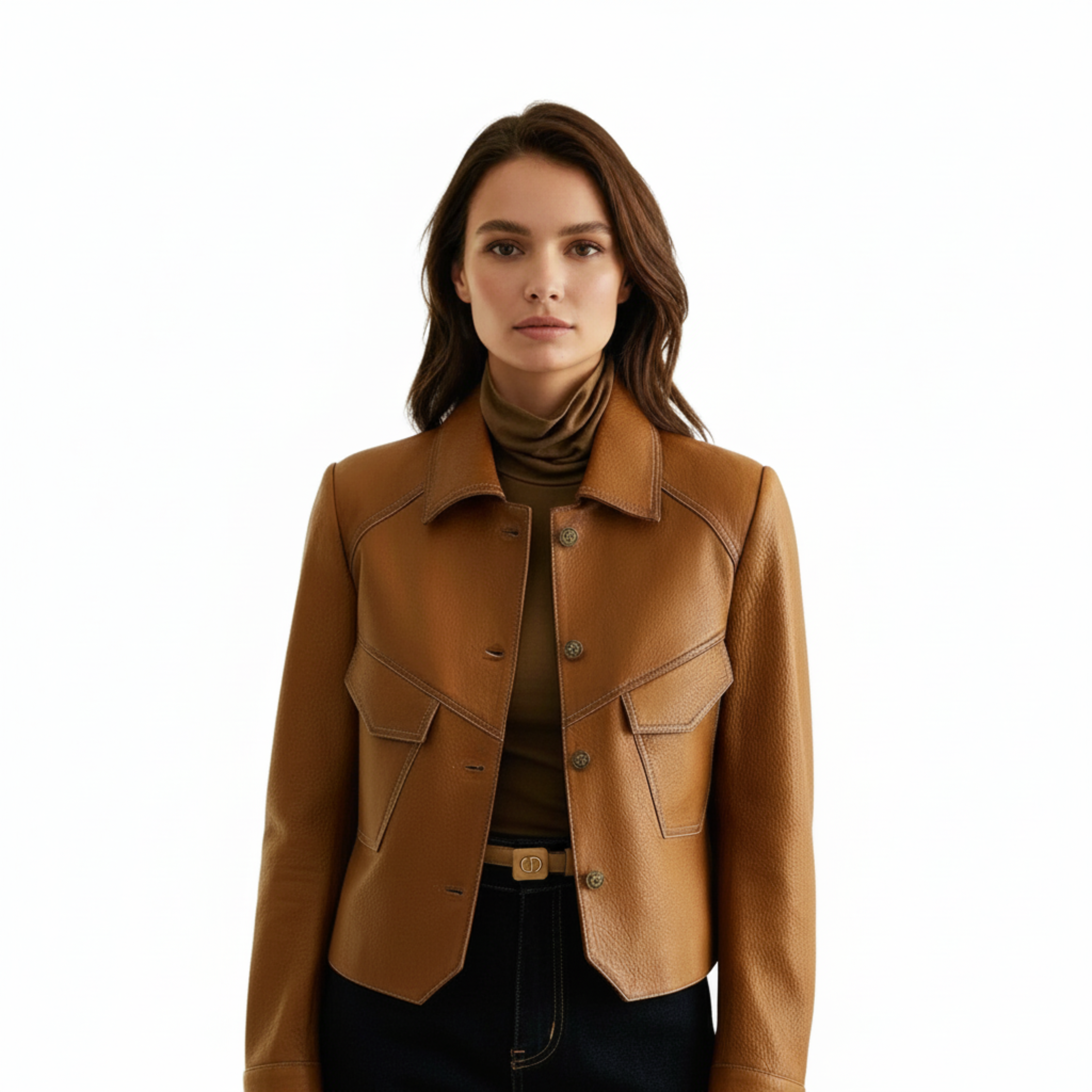 Women's Faux Leather Jacket Nipped Waist Tonal Topstitching