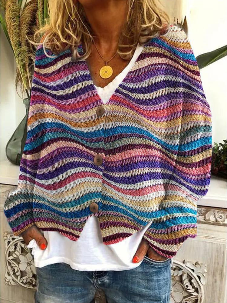 Women's Printed Cardigan Lightweight Colourful Knit