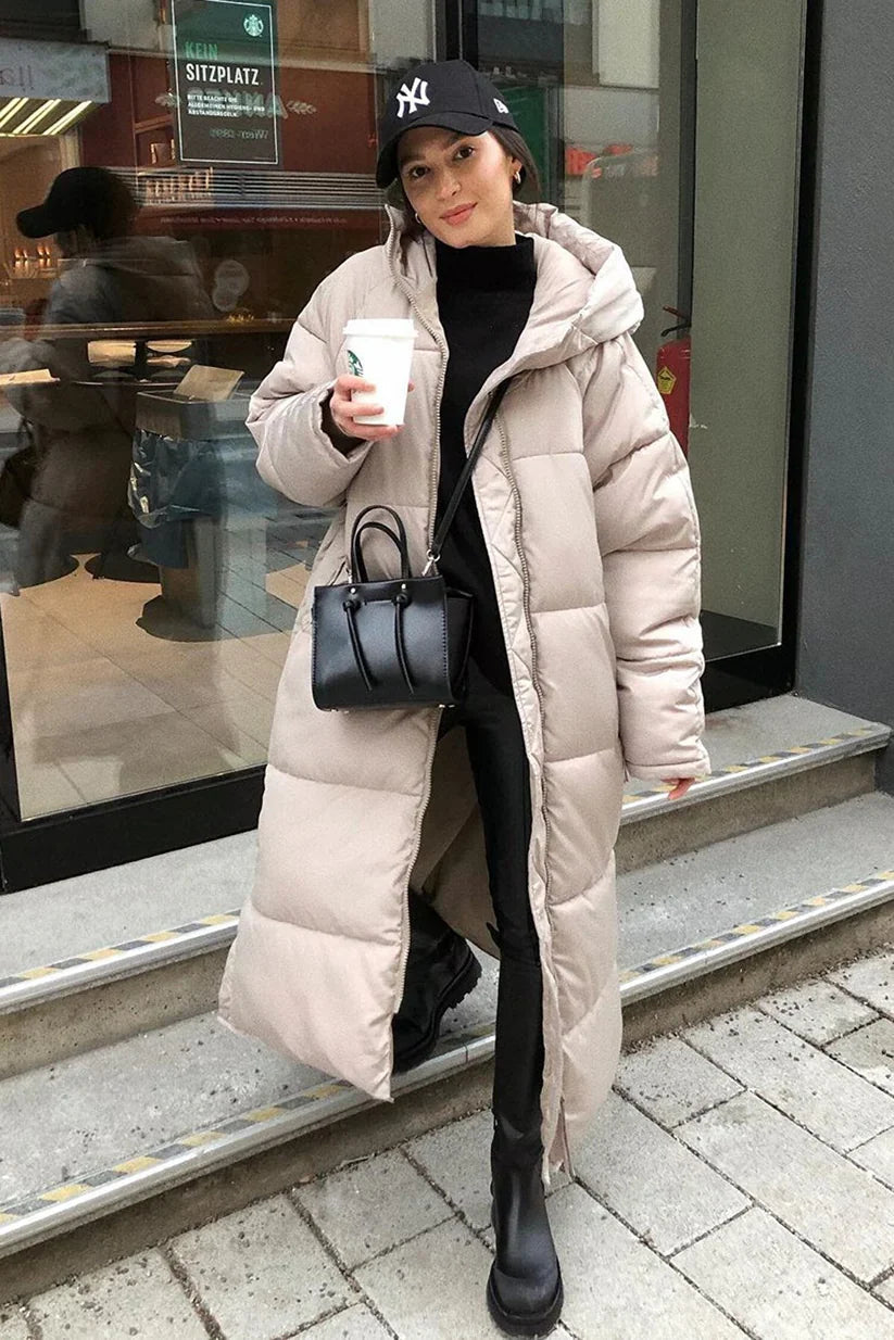 Chaqueta larga acolchada de plumón para mujer