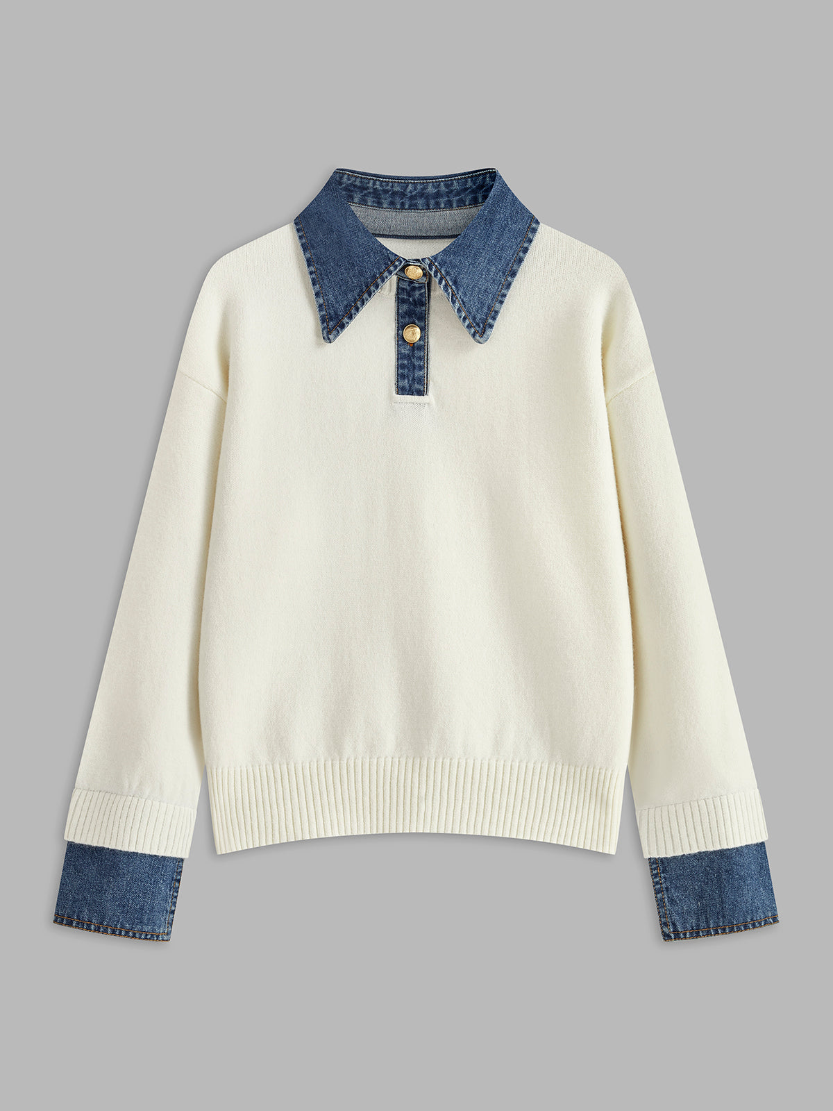 Women's Panel Lapel Sweater Layered Look Button Detail