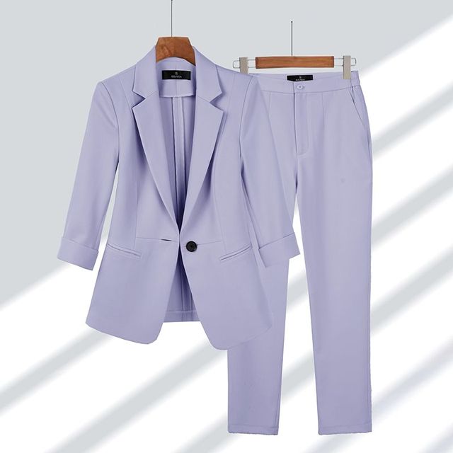 Women's Blazer and Trousers Set Notch Lapel Straight-Leg