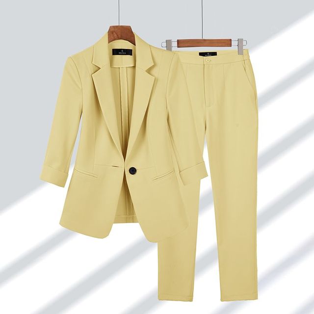 Women's Blazer and Trousers Set Notch Lapel Straight-Leg