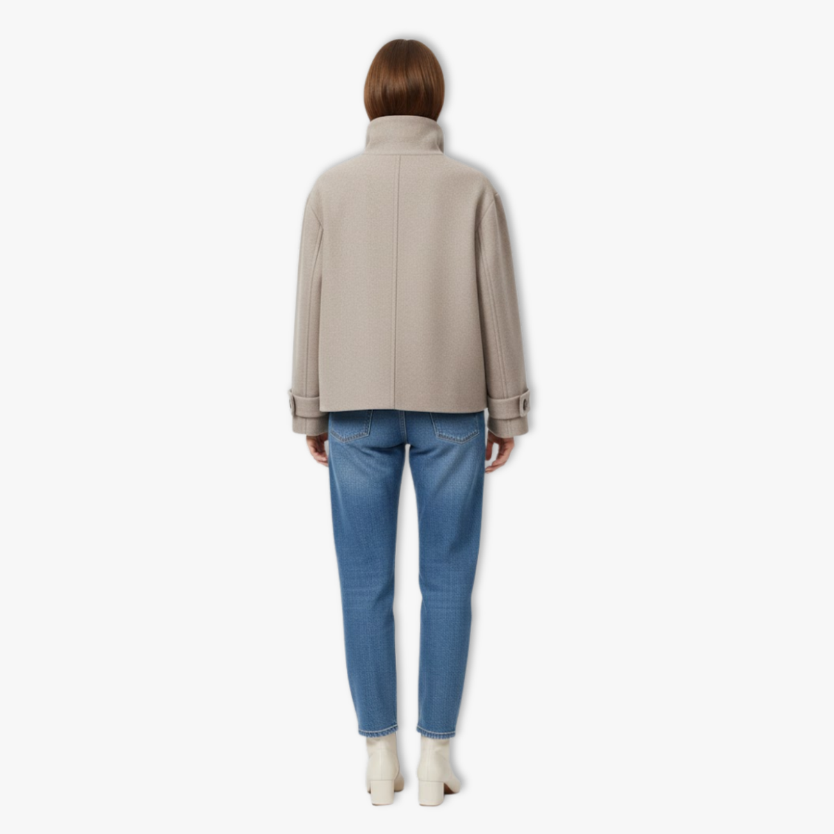 Women's Relaxed Coat High Neck Buckle Detail Long Sleeve