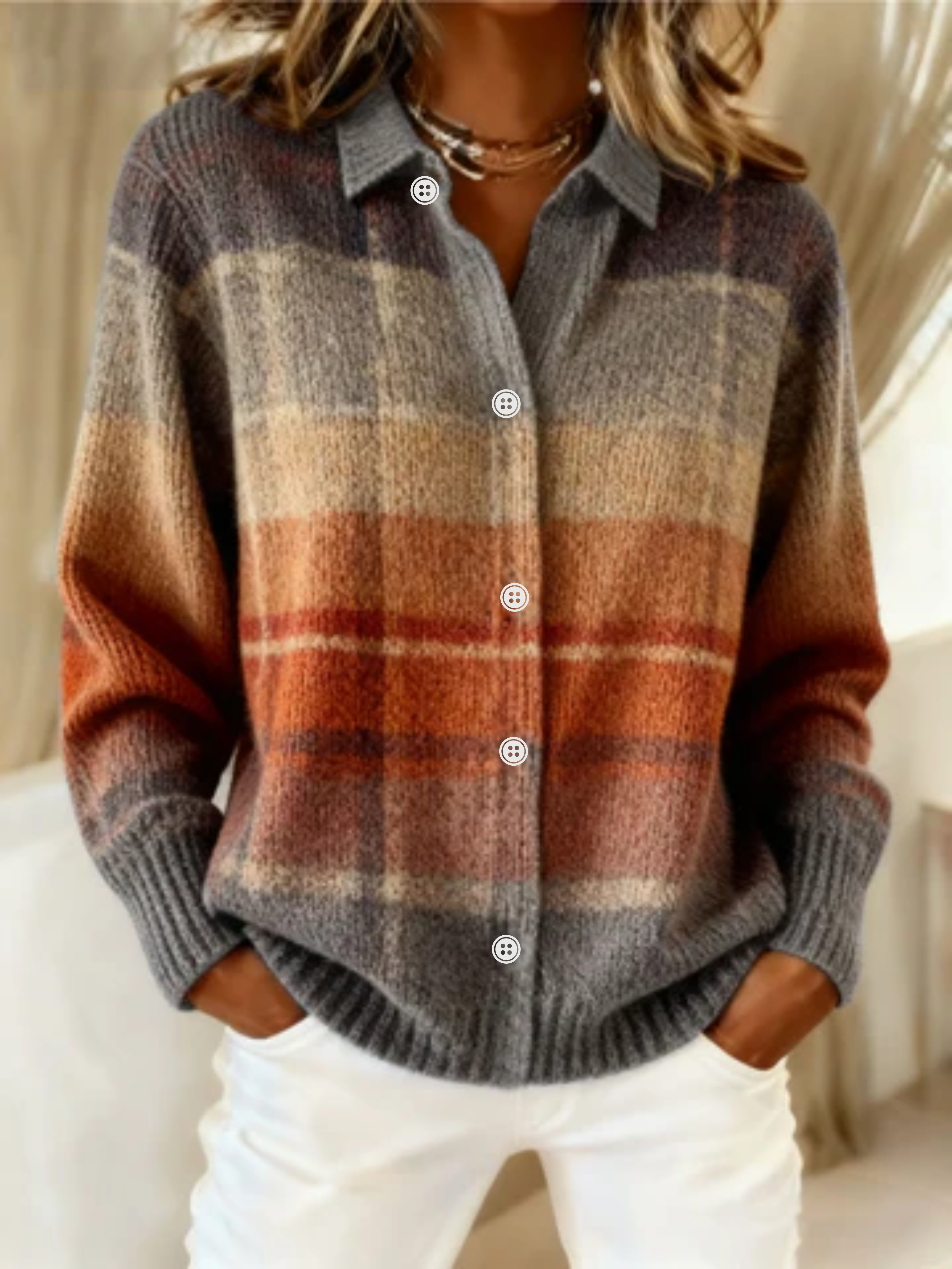 Women's Blouse Denim vertical stripe pattern