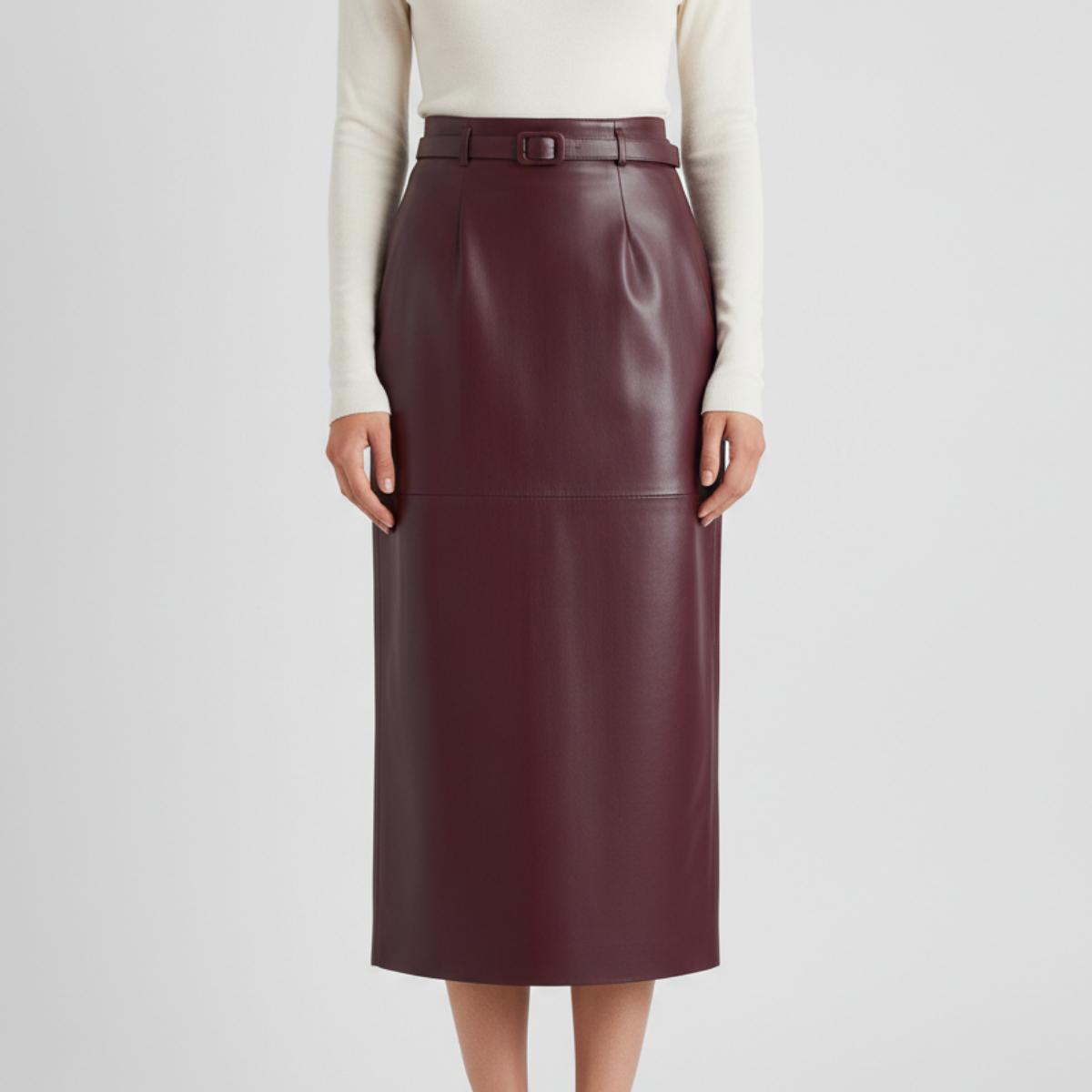 Women's Faux Leather Skirt High Waist Buckle Belt