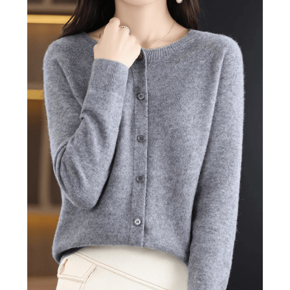 Women's Cashmere-Blend Cardigan V-Neck Elegant Drape