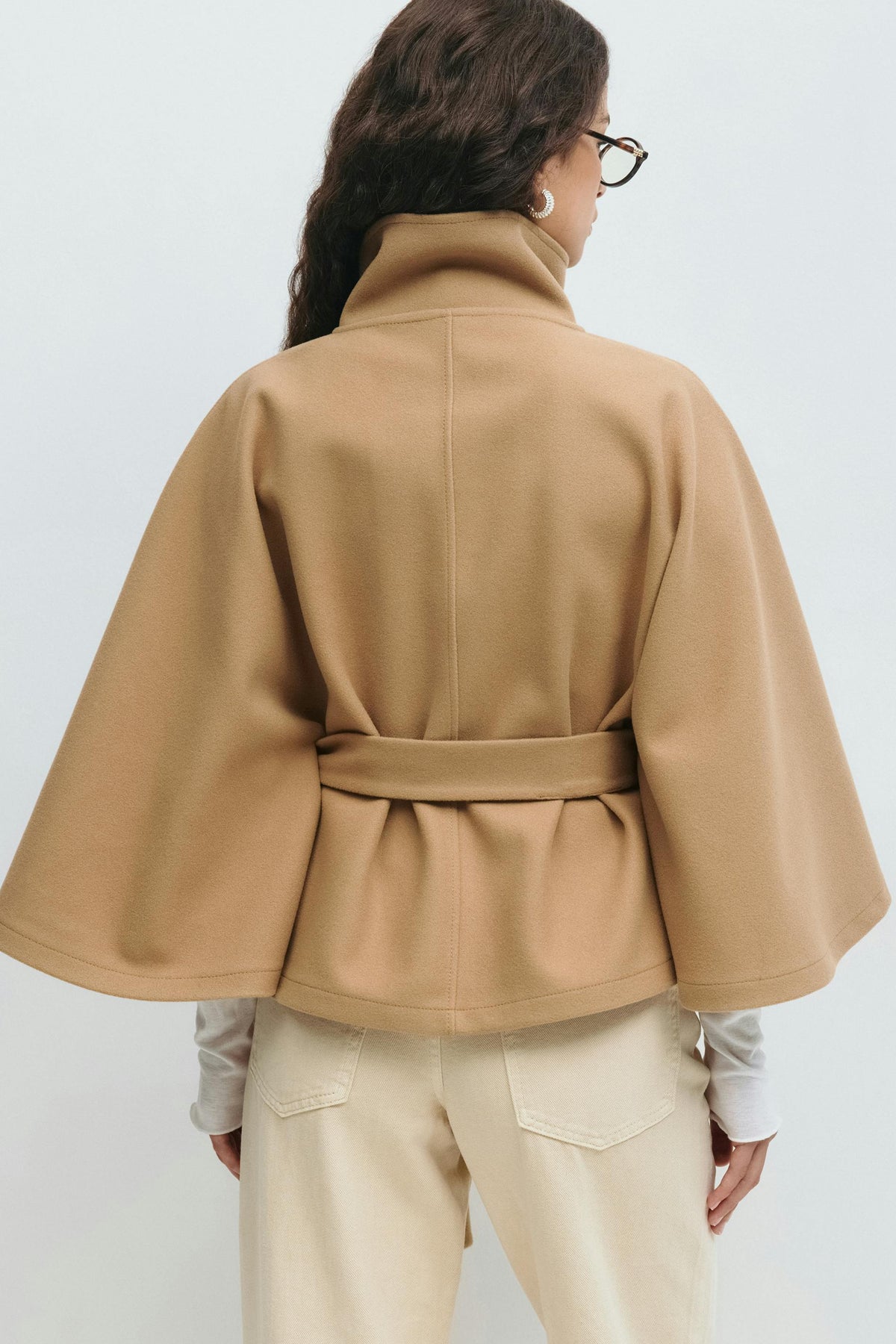 Women's Winter Cape Coat High Collar Belt Bow Regular Fit