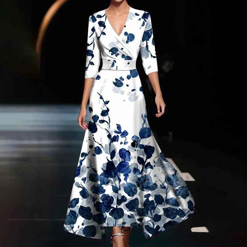 Vestito lungo da donna con scollo a V
