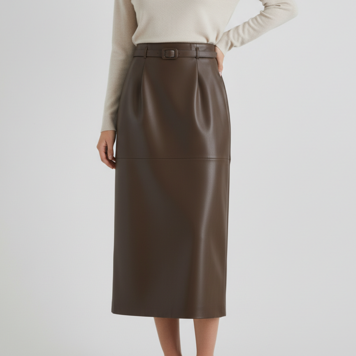 Women's Faux Leather Skirt High Waist Buckle Belt