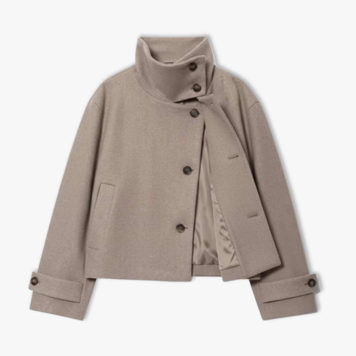 Women's Relaxed Coat High Neck Buckle Detail Long Sleeve