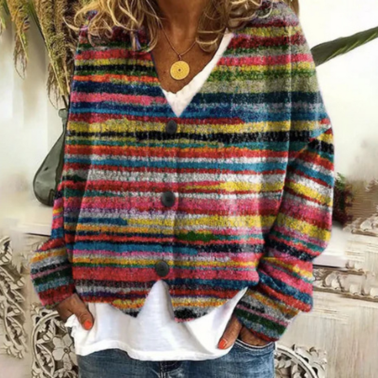 Women's Printed Cardigan Lightweight Colourful Knit