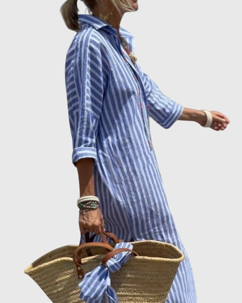 Robe midi pour femmes à motif rayures verticales