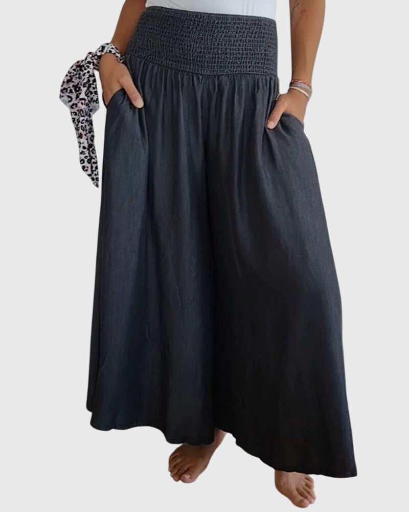 Pantalon large pour femmes avec poches latérales en denim  