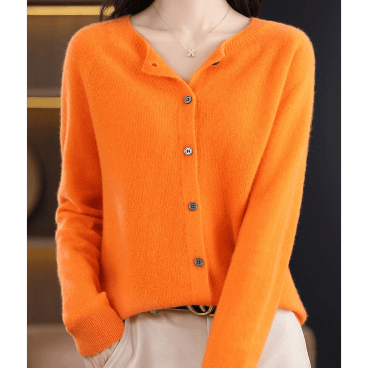 Women's Cashmere-Blend Cardigan V-Neck Elegant Drape