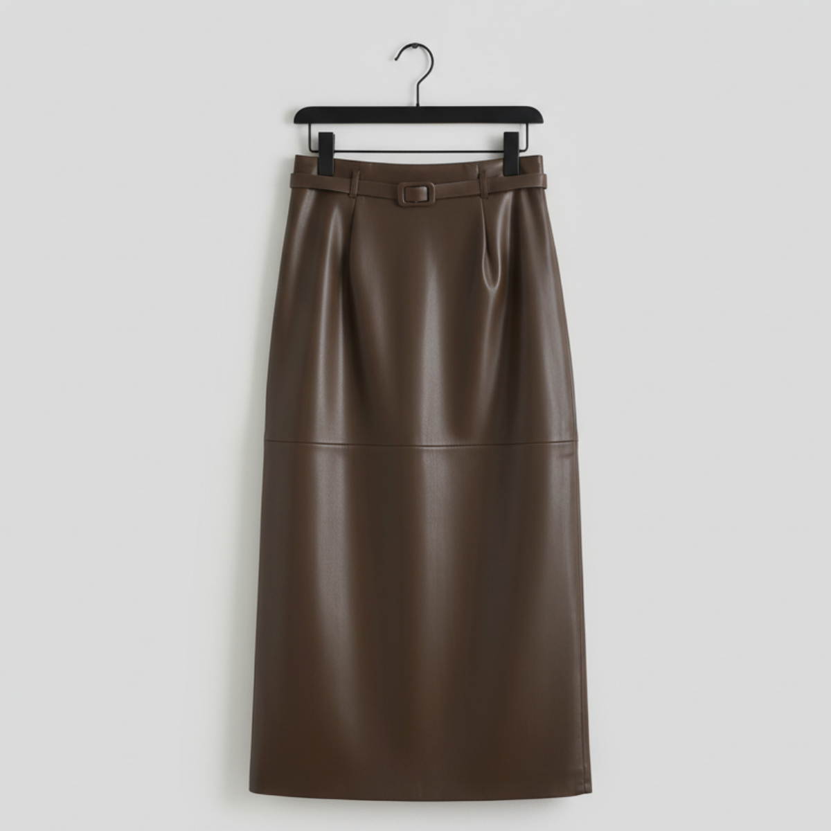 Women's Faux Leather Skirt High Waist Buckle Belt