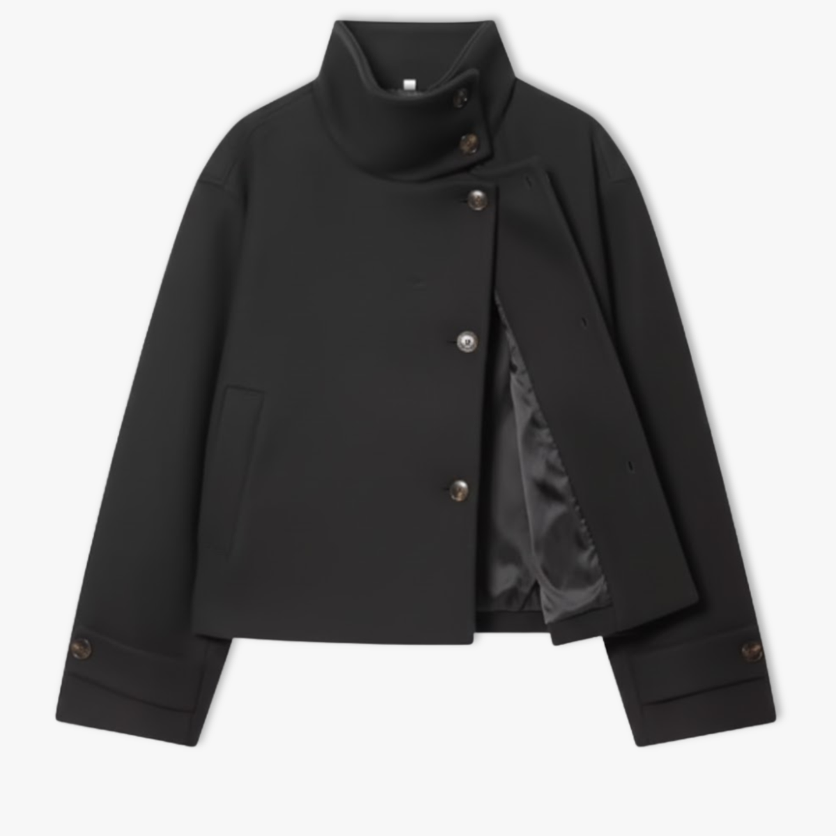Women's Relaxed Coat High Neck Buckle Detail Long Sleeve