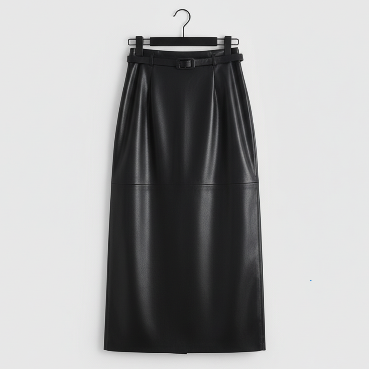 Women's Faux Leather Skirt High Waist Buckle Belt