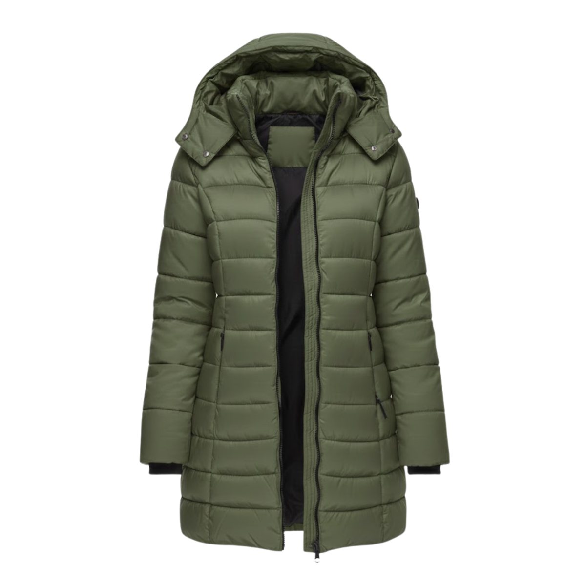 Parka acolchada de longitud media para mujer, con capucha y corte entallado, estilo invernal
