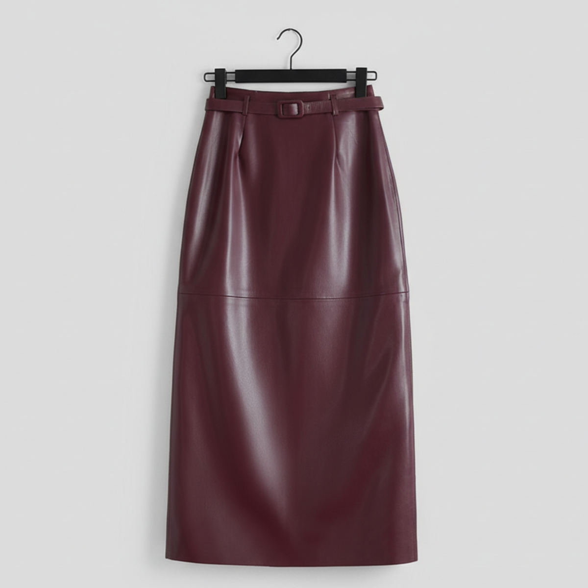 Women's Faux Leather Skirt High Waist Buckle Belt