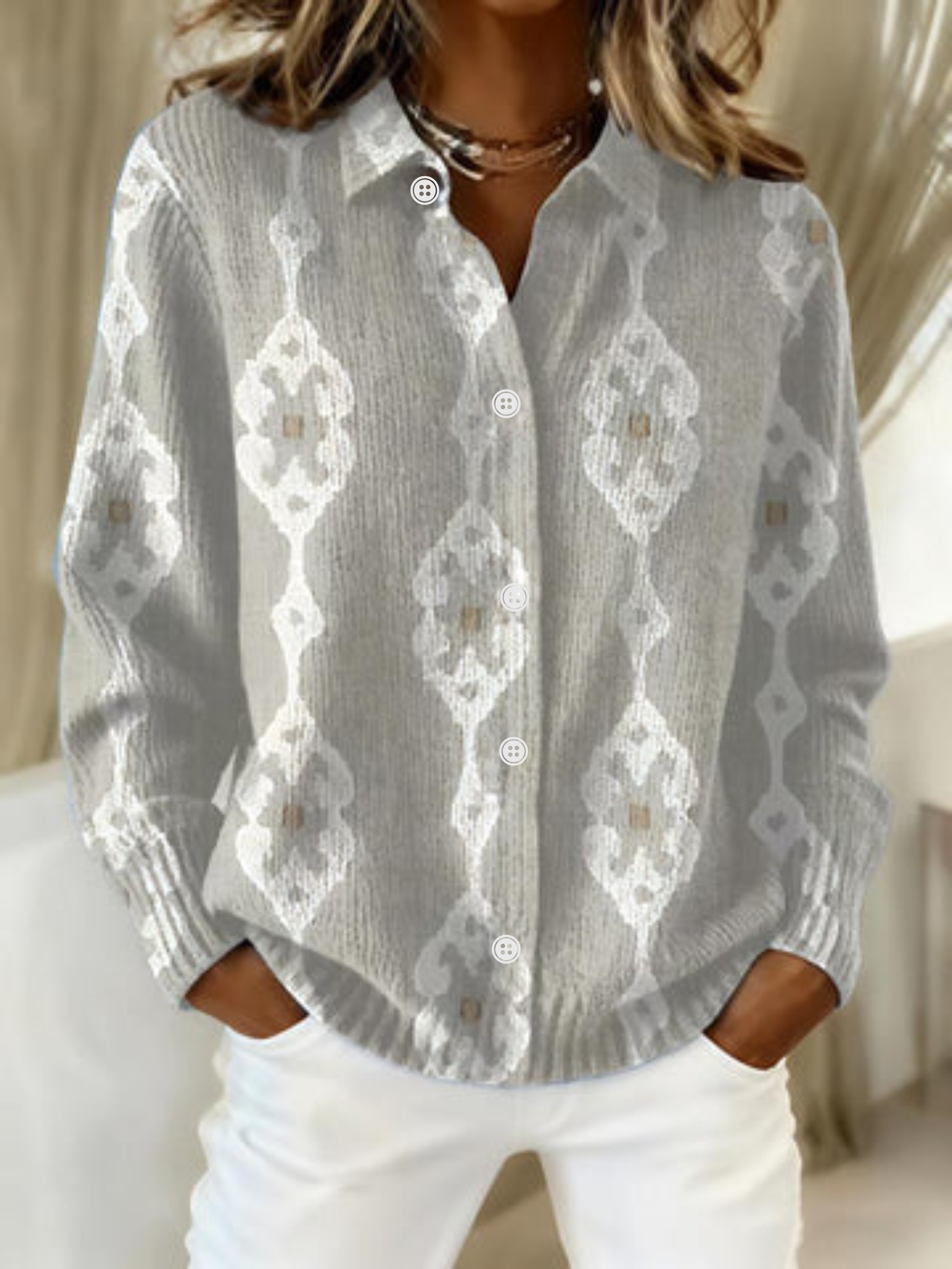 Women's Blouse Denim vertical stripe pattern