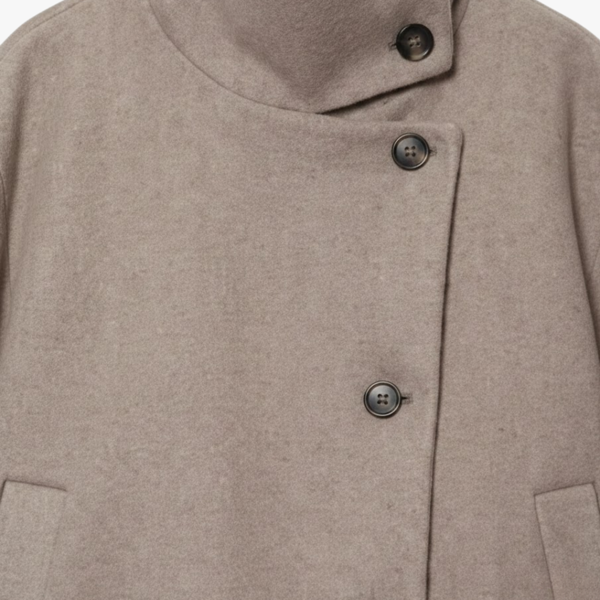 Women's Relaxed Coat High Neck Buckle Detail Long Sleeve