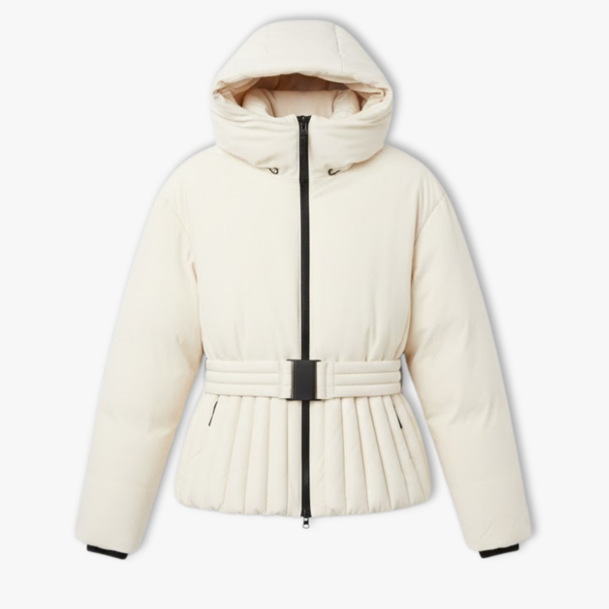 Women's Peplum Ski Jacket Hooded High Collar Belted Waist