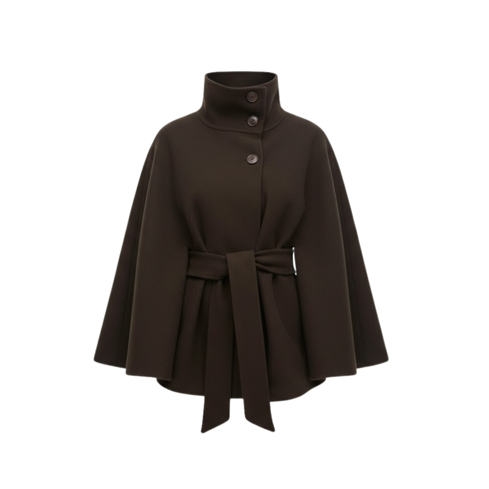 Women's Cape Coat High Neck Belted Asymmetric Closure