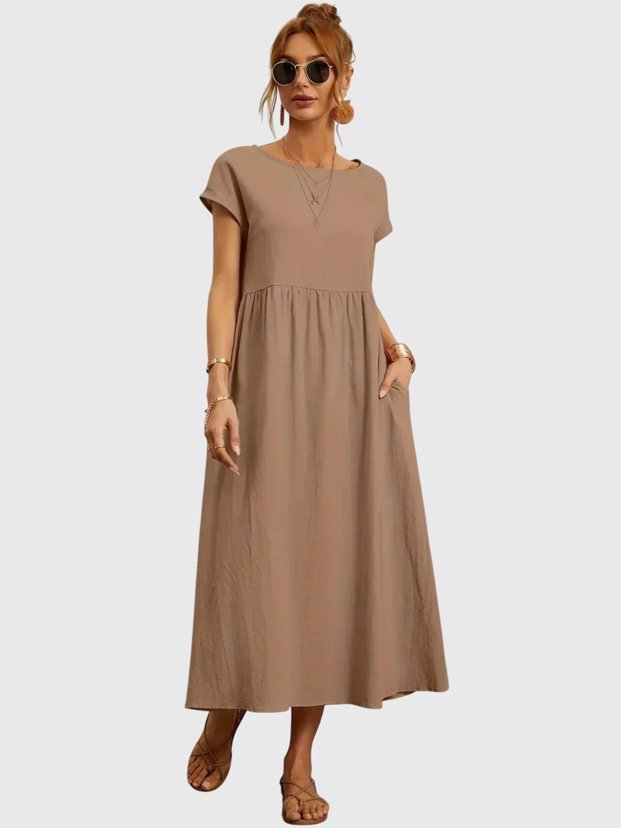 Robe midi pour femmes avec poches latérales