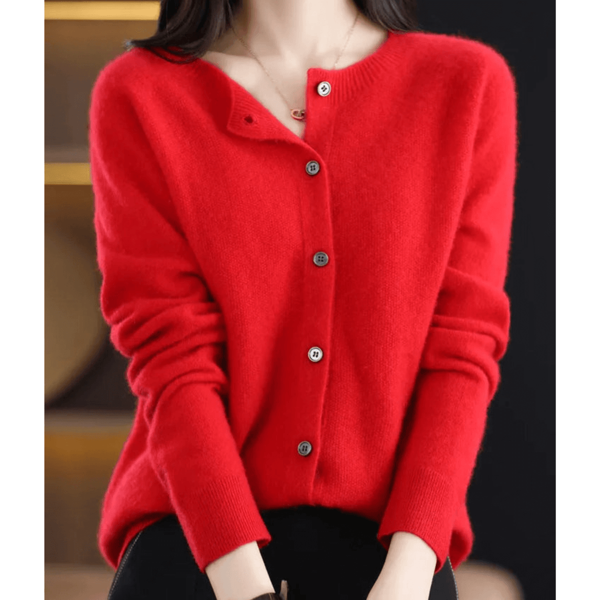 Women's Cashmere-Blend Cardigan V-Neck Elegant Drape