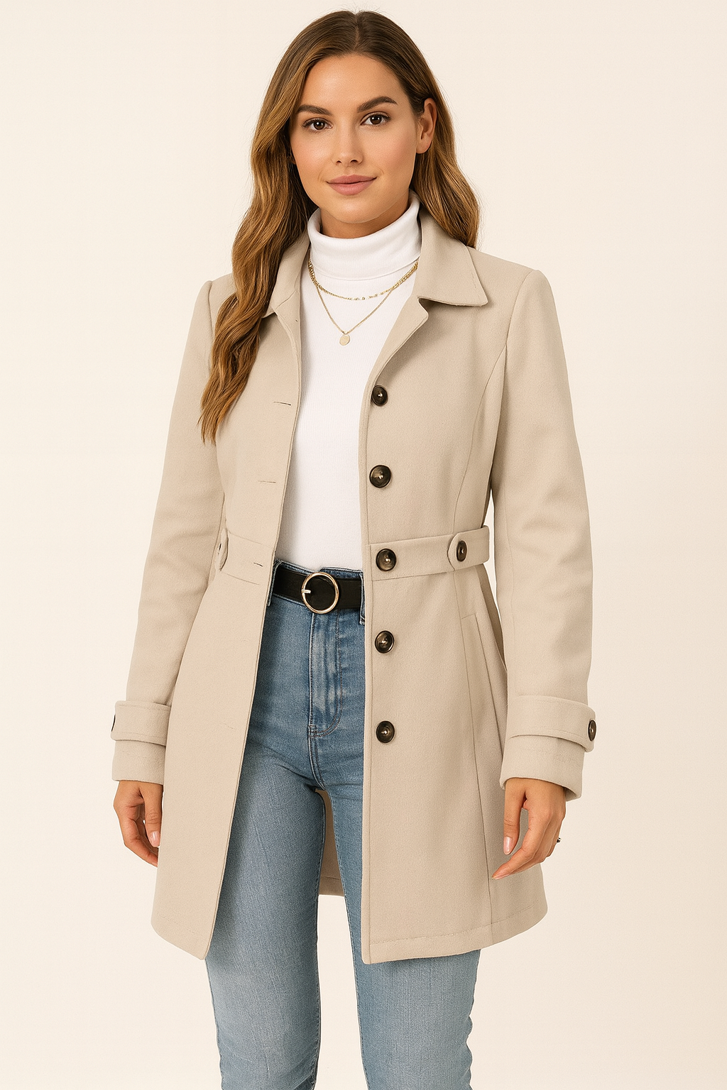 Trench autunnale da donna con cintura regolabile