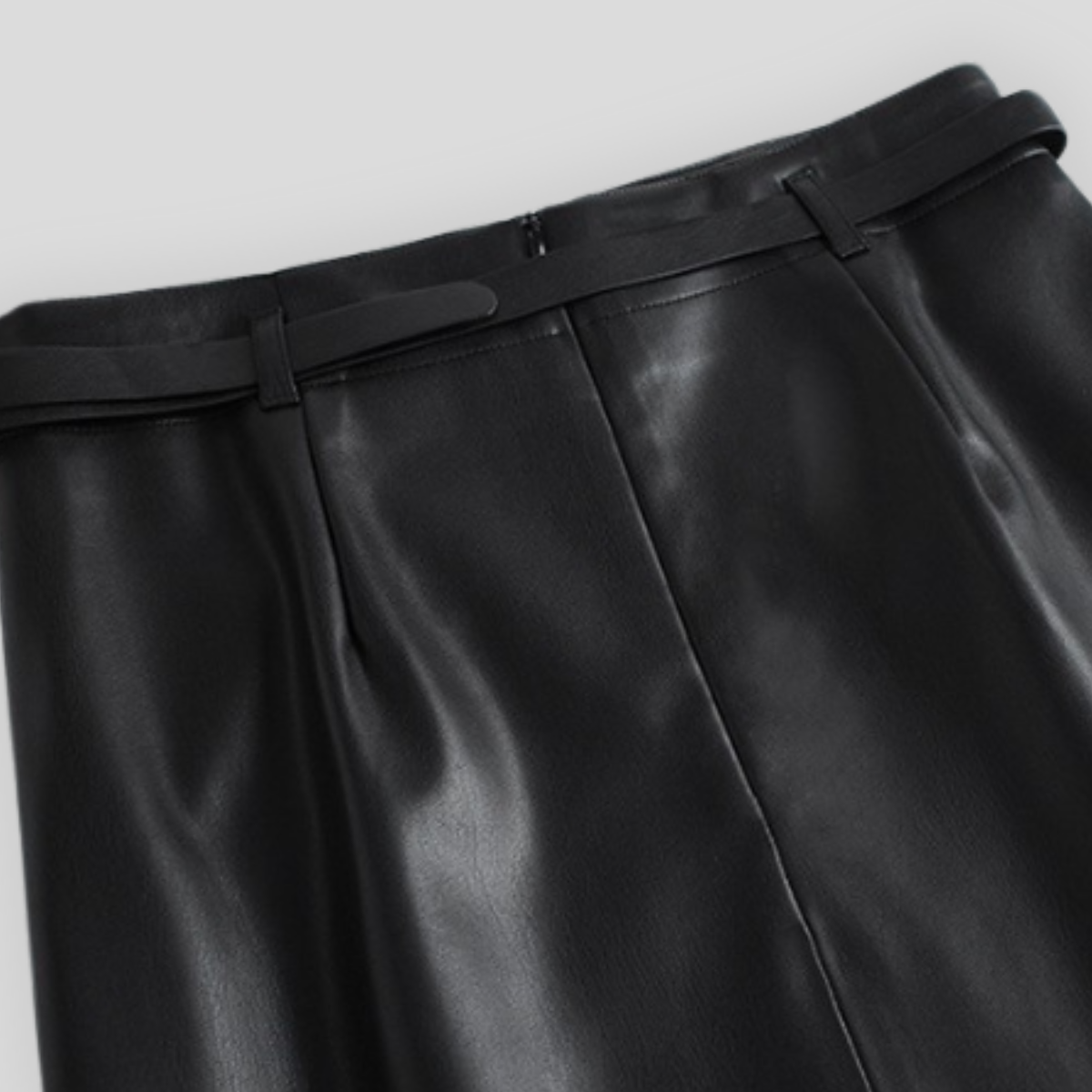 Women's Faux Leather Skirt High Waist Buckle Belt