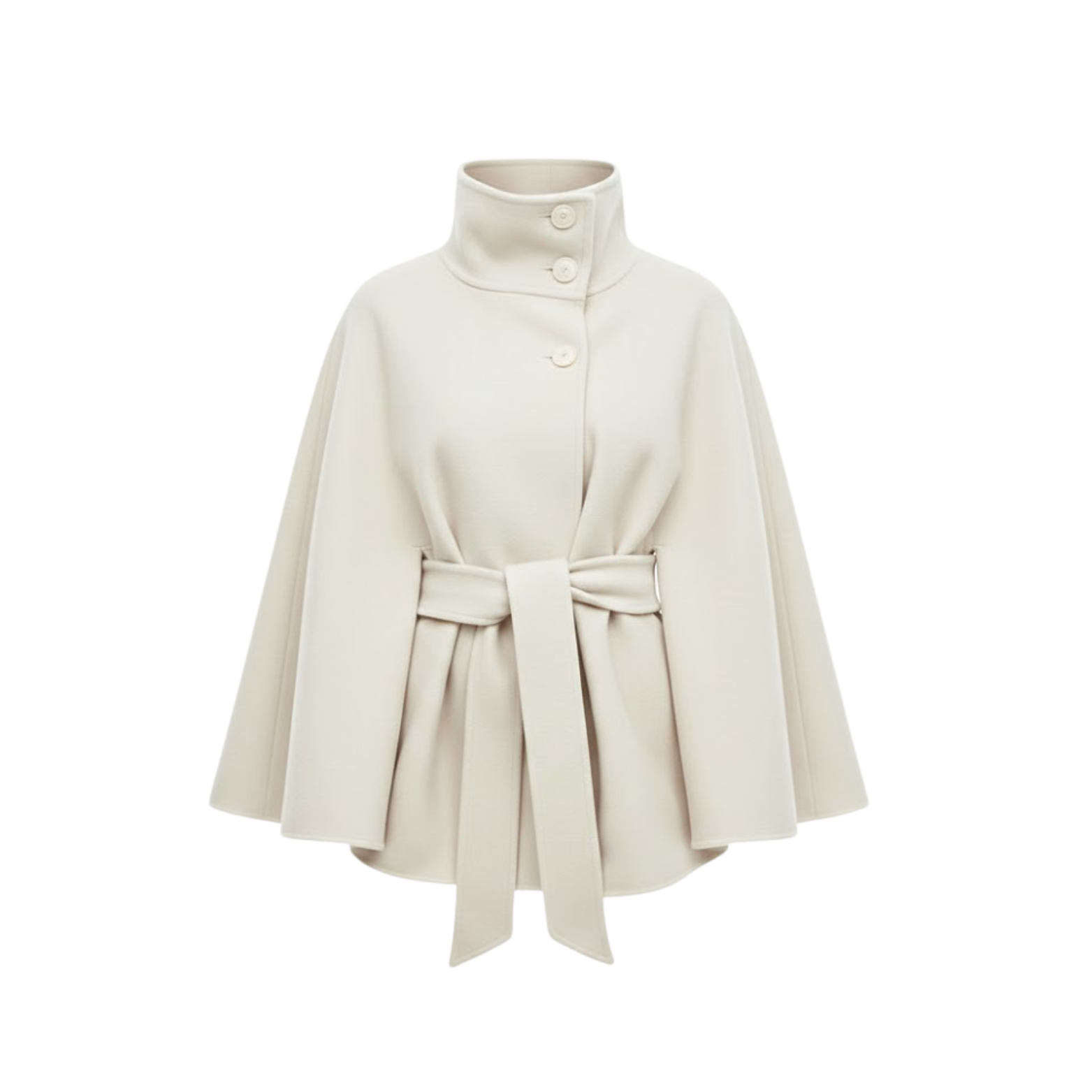 Women's Cape Coat High Neck Belted Asymmetric Closure