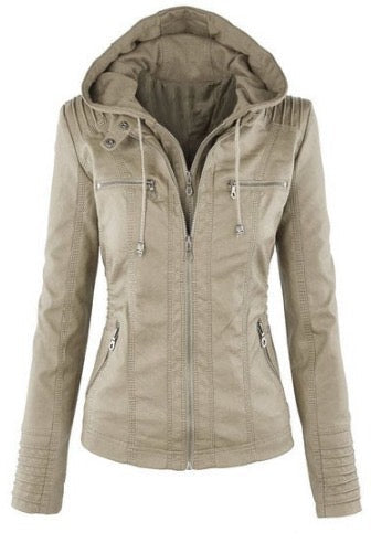 Women's Faux Leather Hooded Jacket Modern Refined Cut