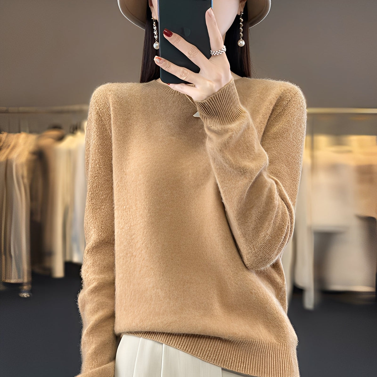 Women's Knit Sweater Round Neck Sophisticated Cut