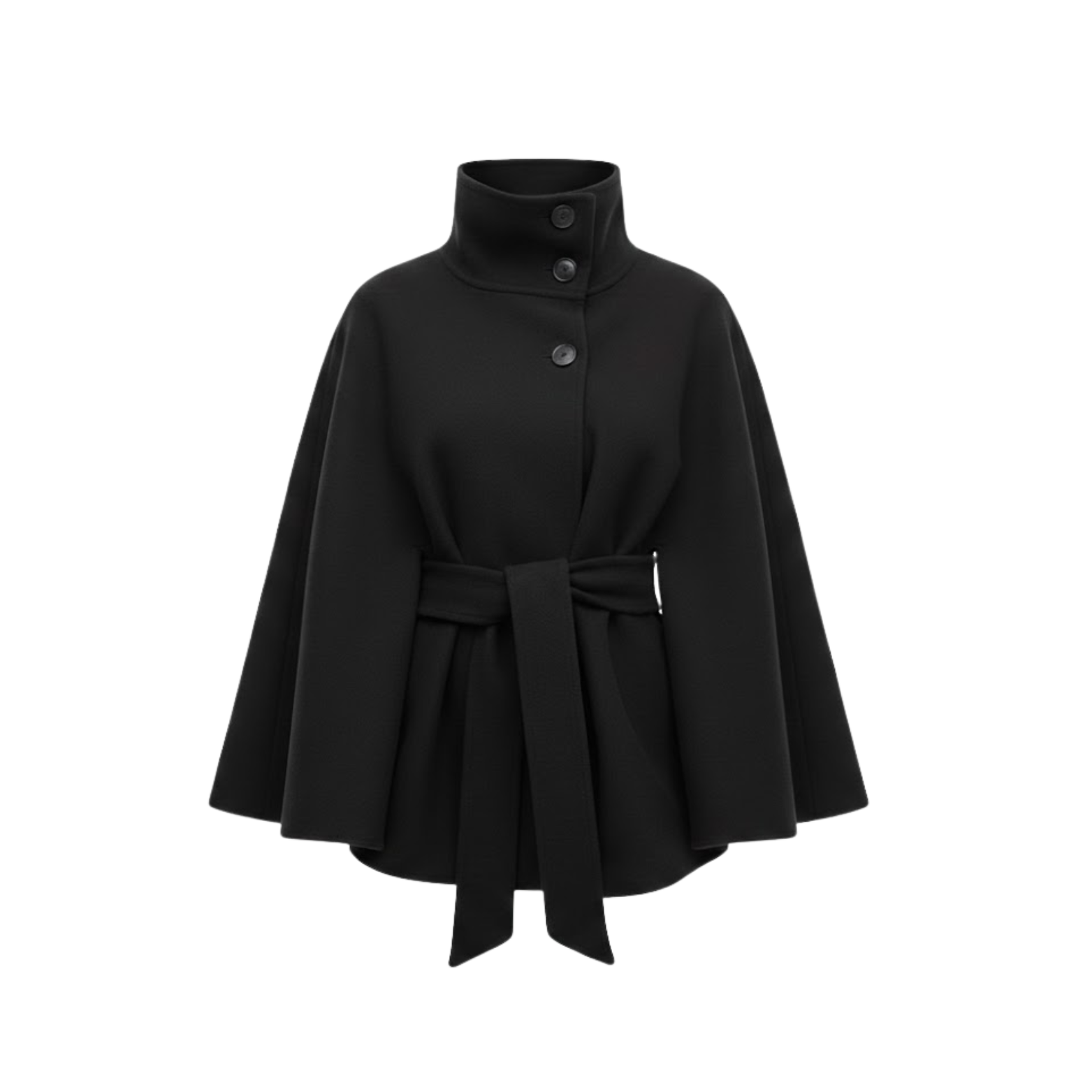 Women's Cape Coat High Neck Belted Asymmetric Closure
