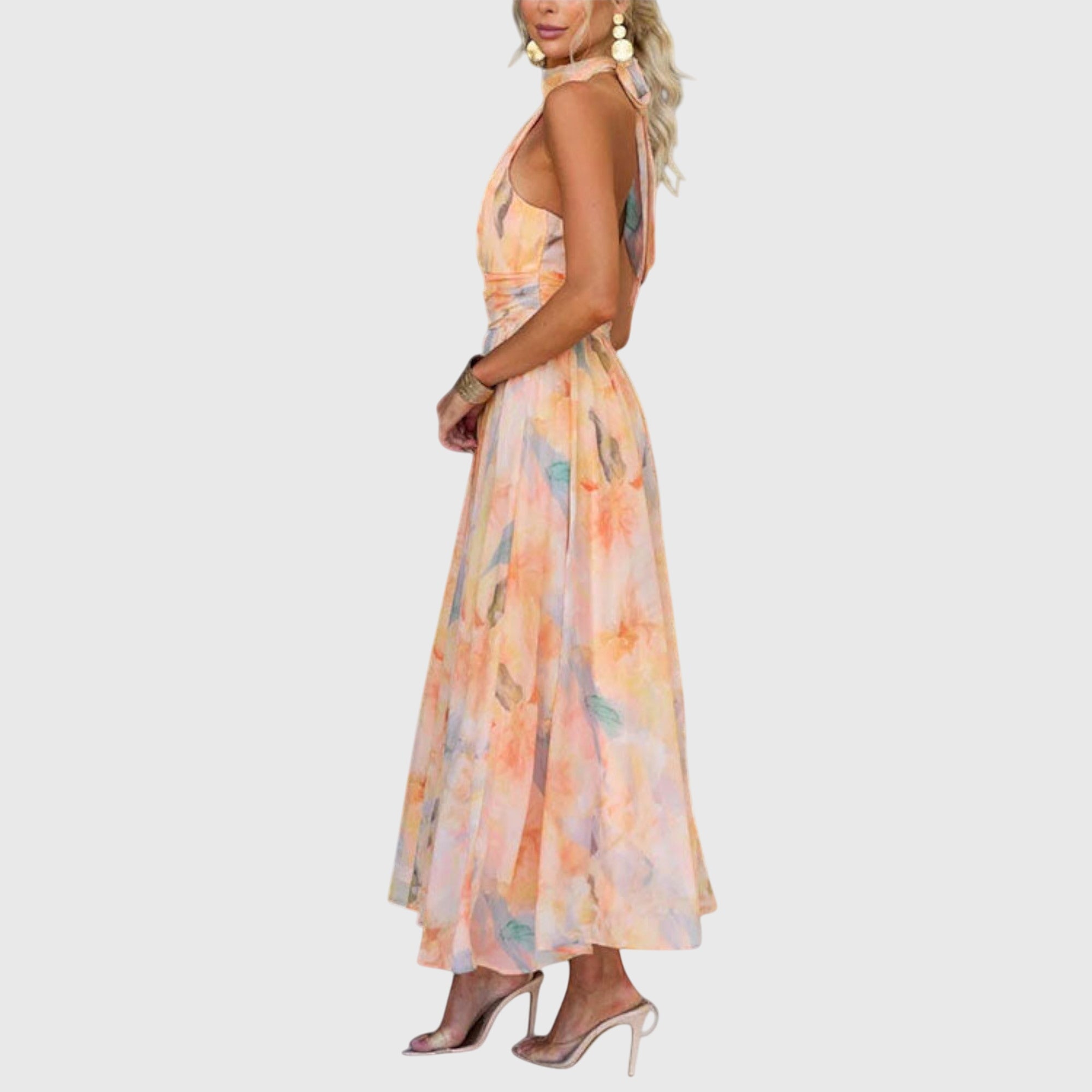 Robe longue femme à col halter  