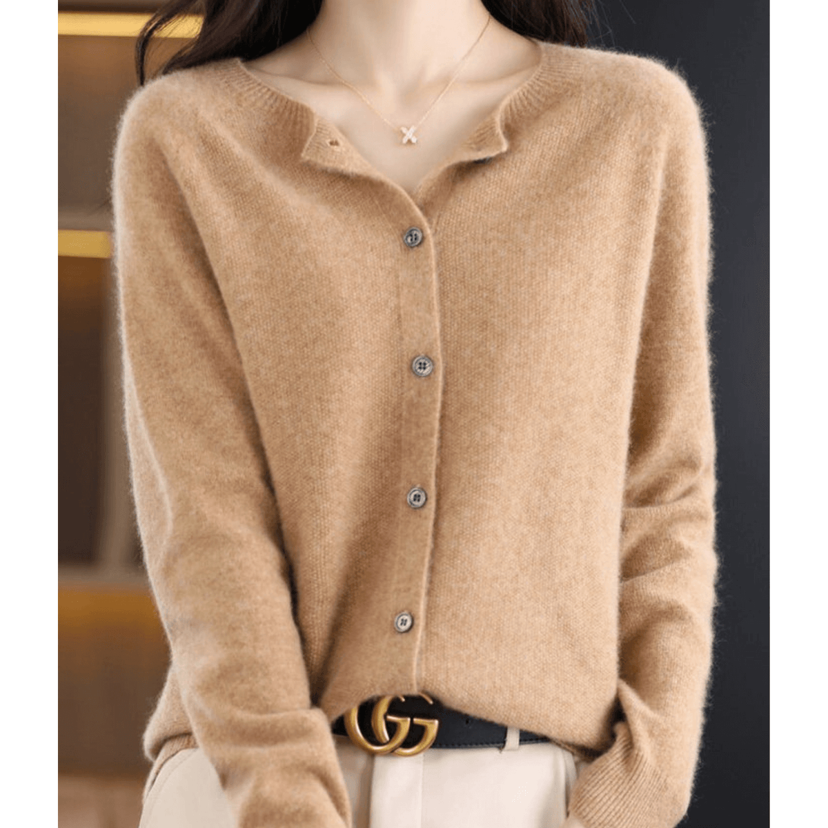 Women's Cashmere-Blend Cardigan V-Neck Elegant Drape