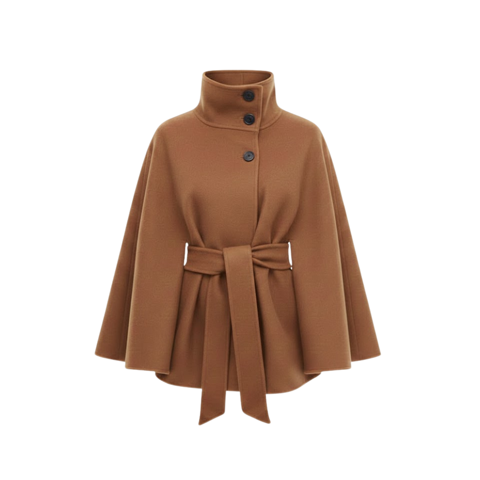 Women's Cape Coat High Neck Belted Asymmetric Closure