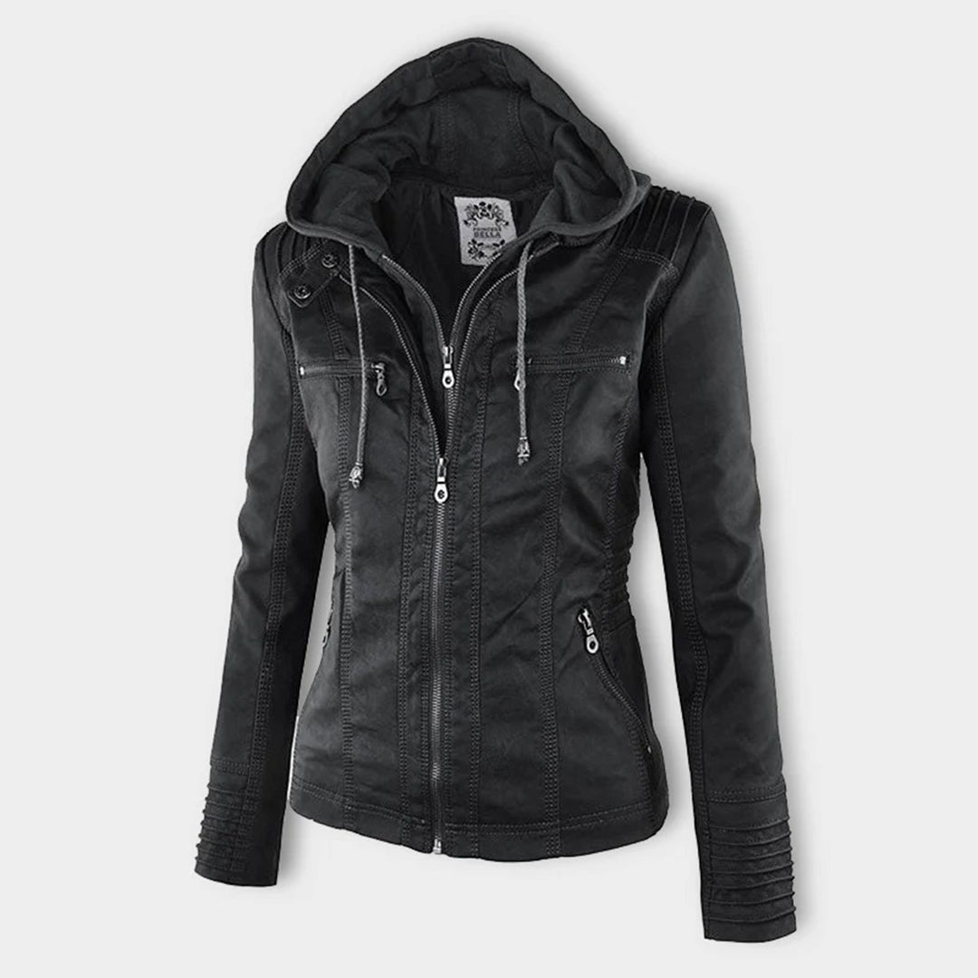 Women's Faux Leather Hooded Jacket Modern Refined Cut