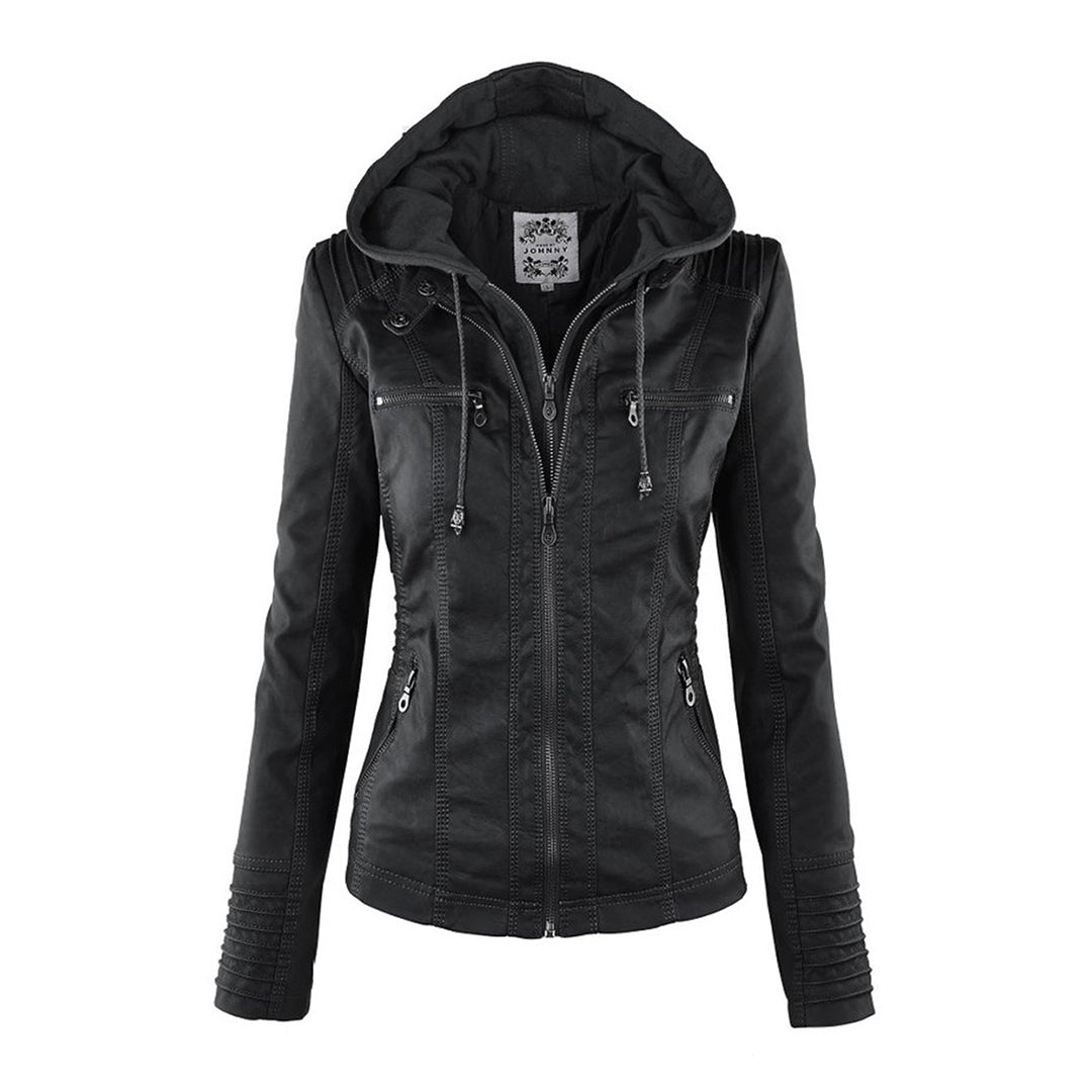 Women's Faux Leather Hooded Jacket Modern Refined Cut