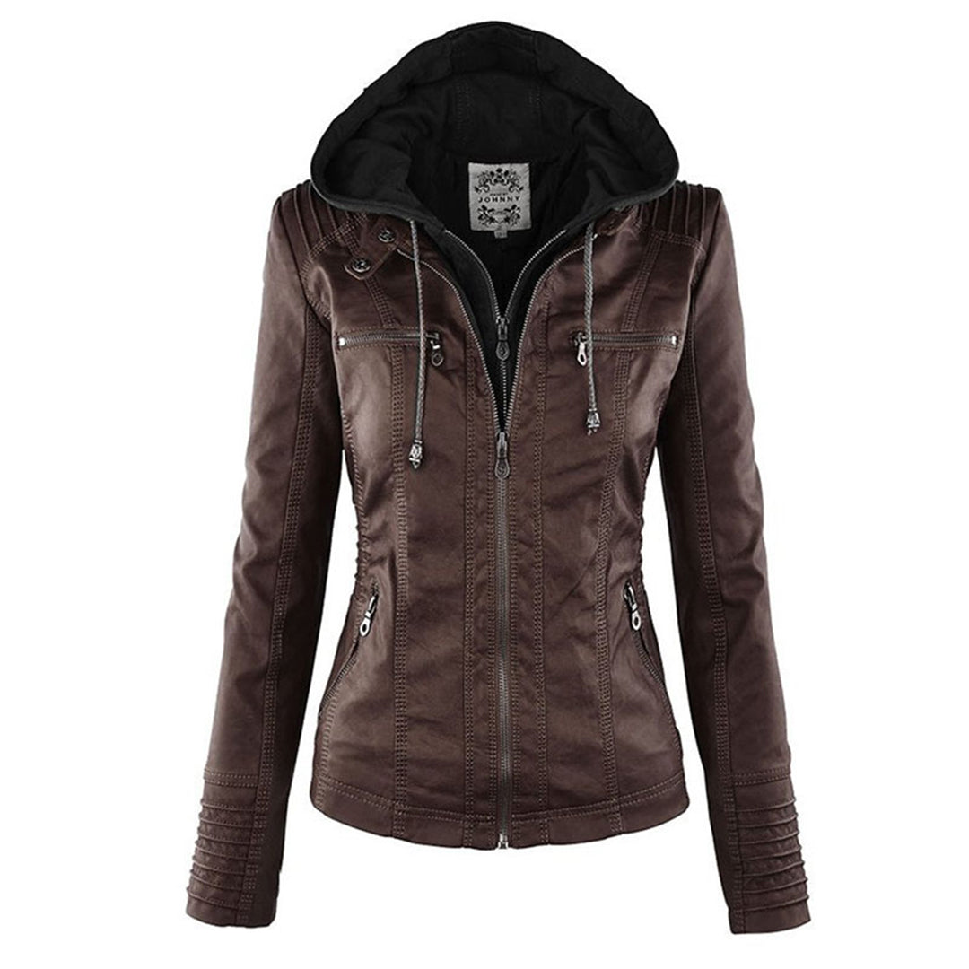 Women's Faux Leather Hooded Jacket Modern Refined Cut