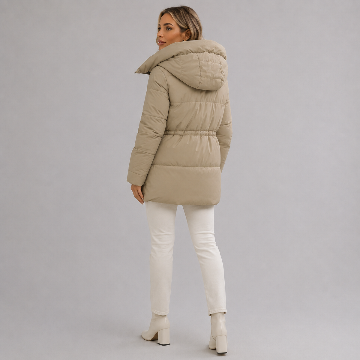 Parka da donna di media lunghezza con cappuccio e chiusura con cerniera