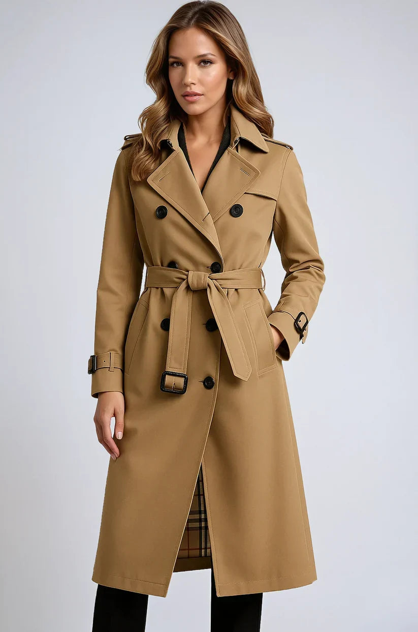 Trench-coat long pour femme à fermeture à double boutonnage